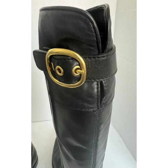 Coach Maely Soft Black Leather Knee High Riding  Gold Buckle Accent Boots Sz 8.5 - Picture 14 of 15